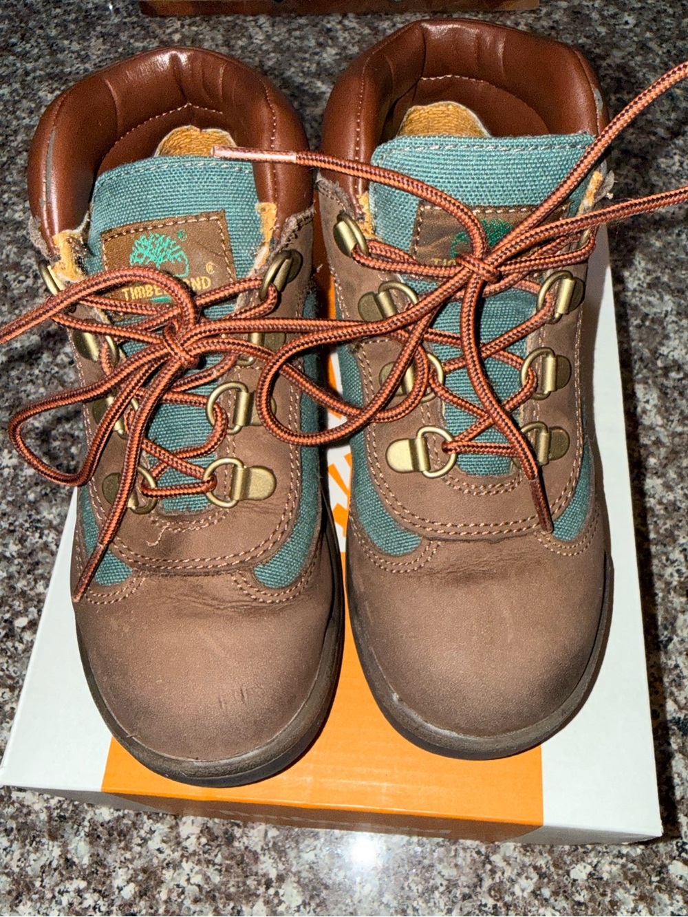 Timberland Brown and Green Kids Mid Lace Field Boots